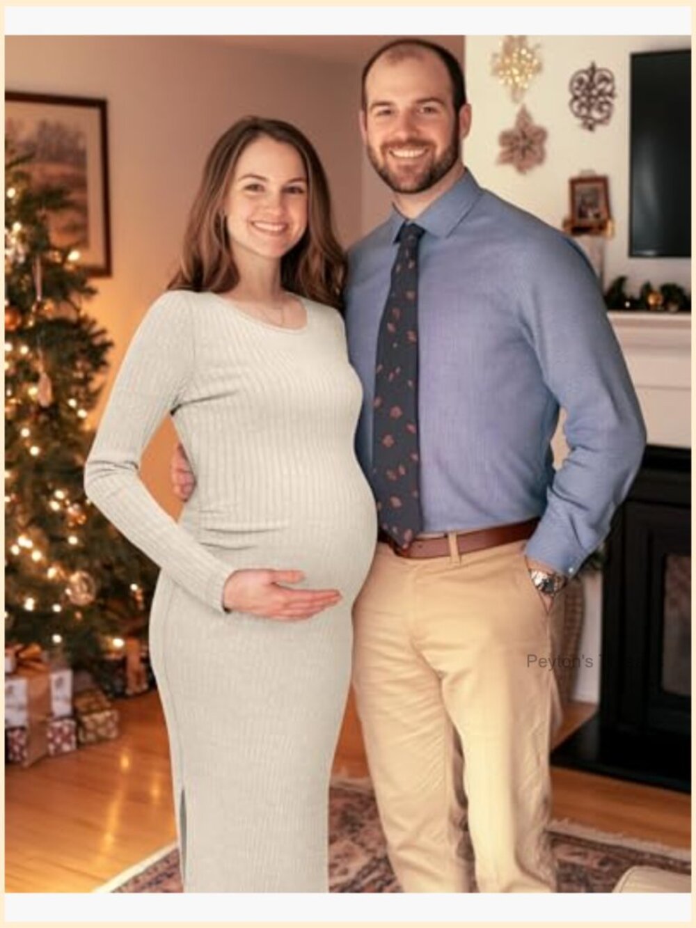 Ribbed Knit Maternity Bodycon Dress Long Sleeve Side Slit Baby Shower - Picture 2 of 7